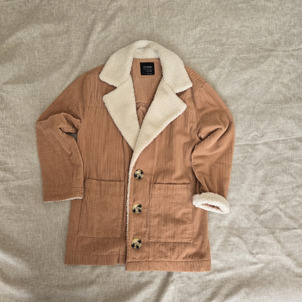 Tan Corduroy Jacket with Cream Sherpa Lining Size 2